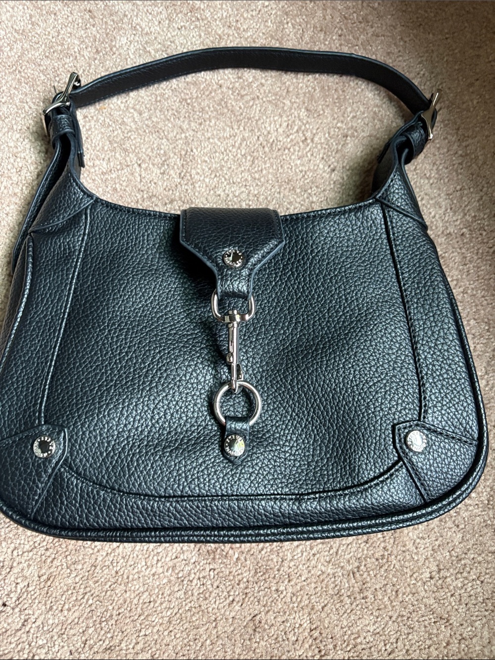Steve Madden Black Leather Shoulder Bag with Silver Hardware
